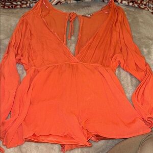 Fashion Nova Vibrant Orange Long Sleeve Romper